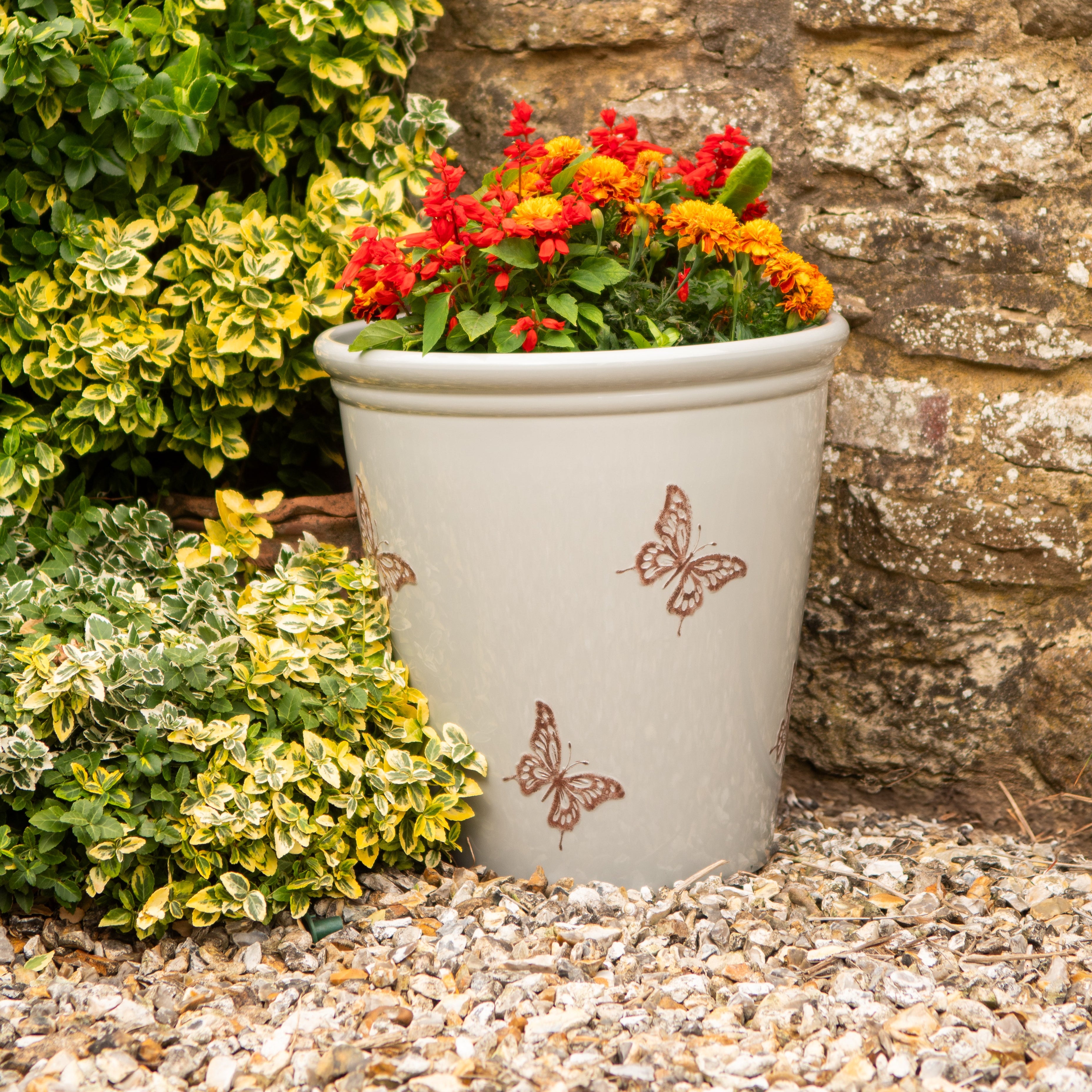 40cm Meadow Butterfly Pot - Grey