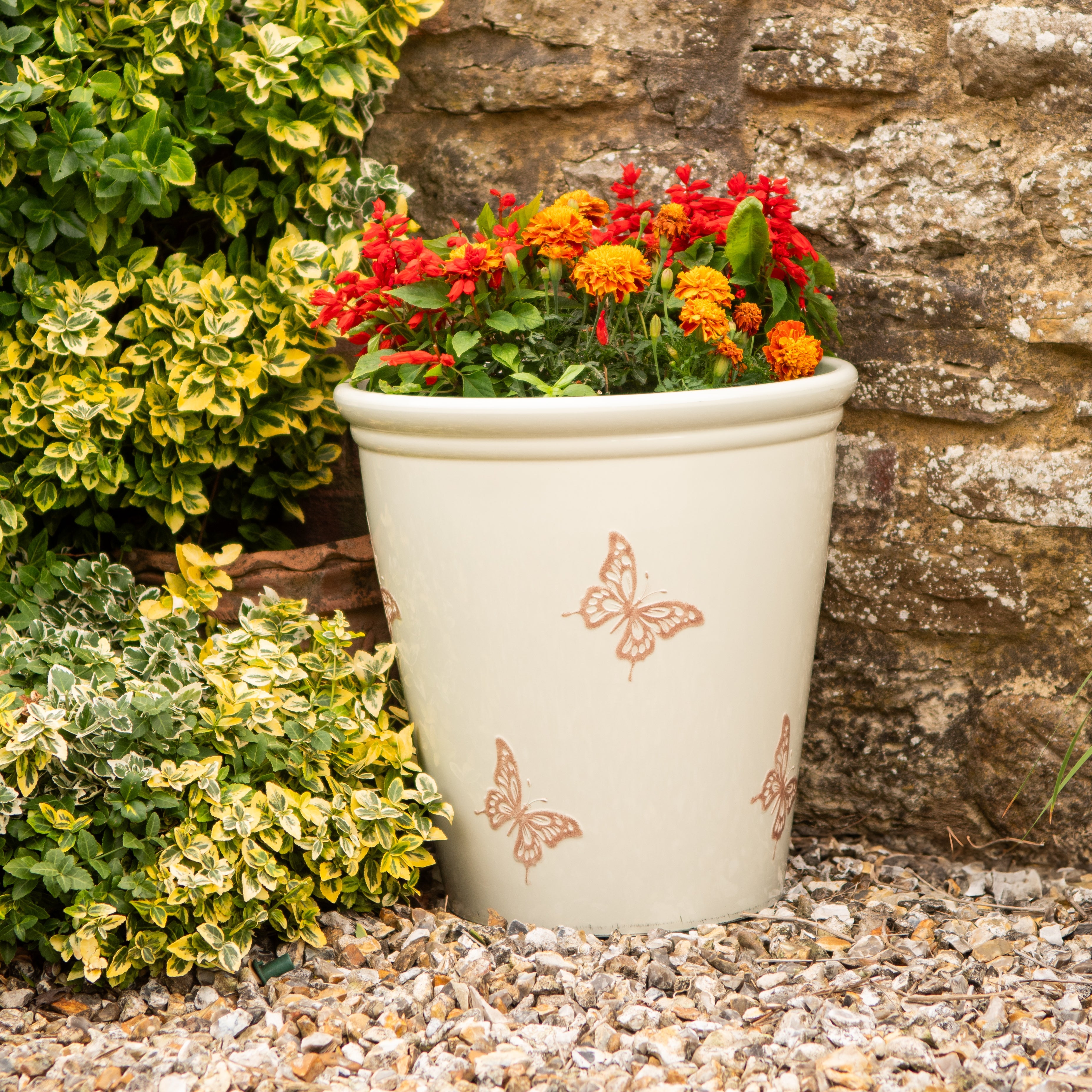 40cm Meadow Butterfly Pot - Off White