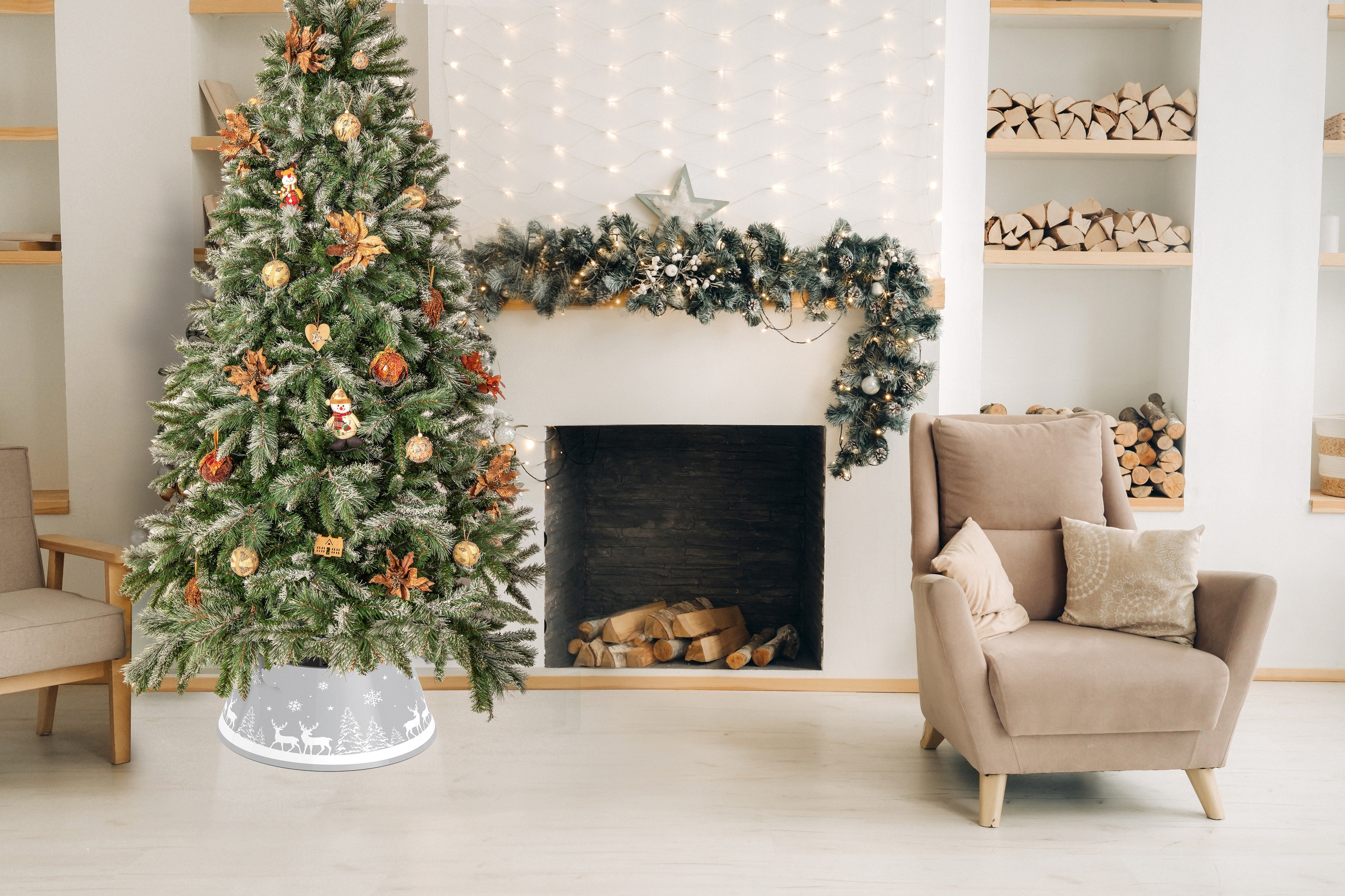 Tree Skirt - Deer Scene - Grey