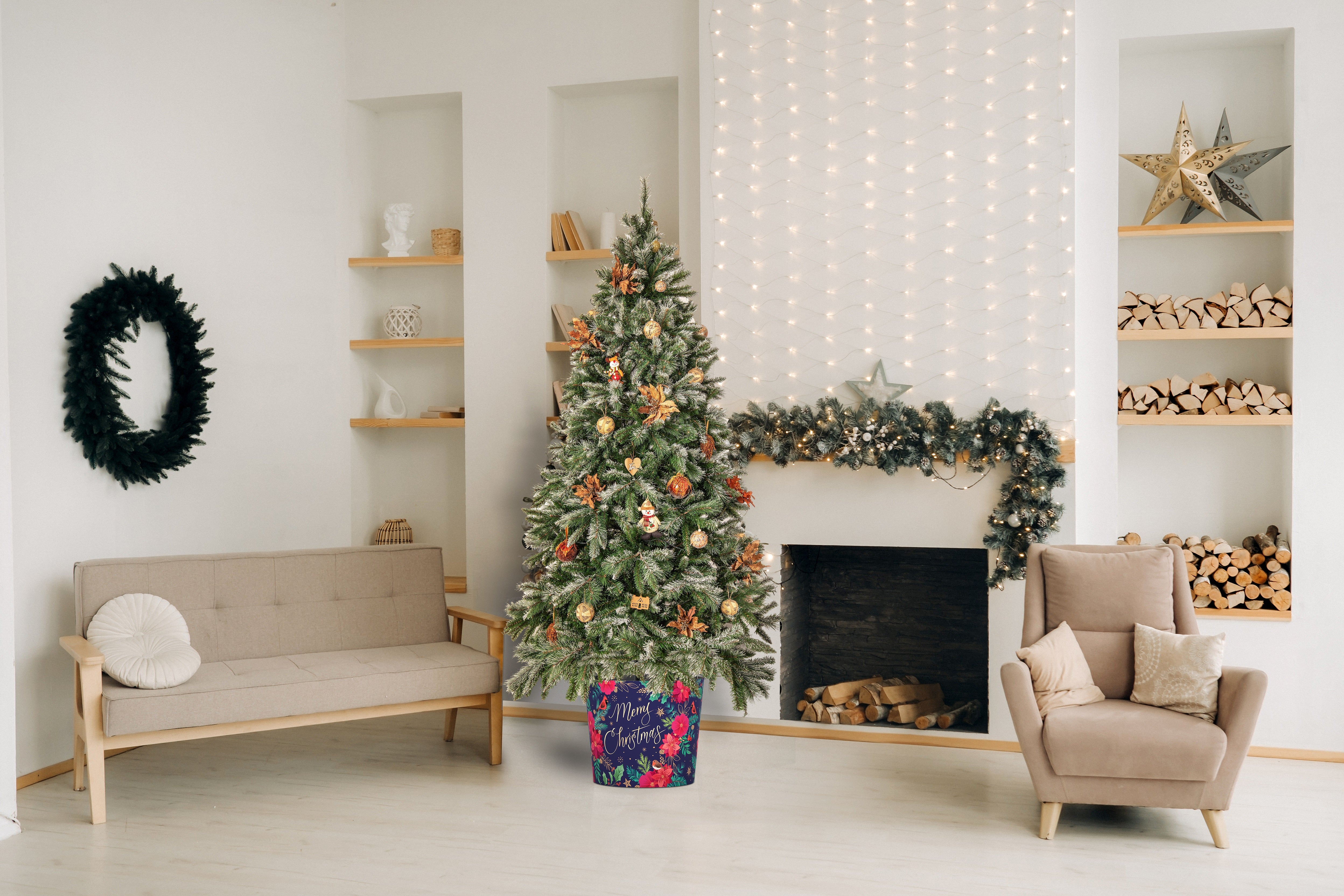 Christmas Tree Pot - Blue Poinsettia