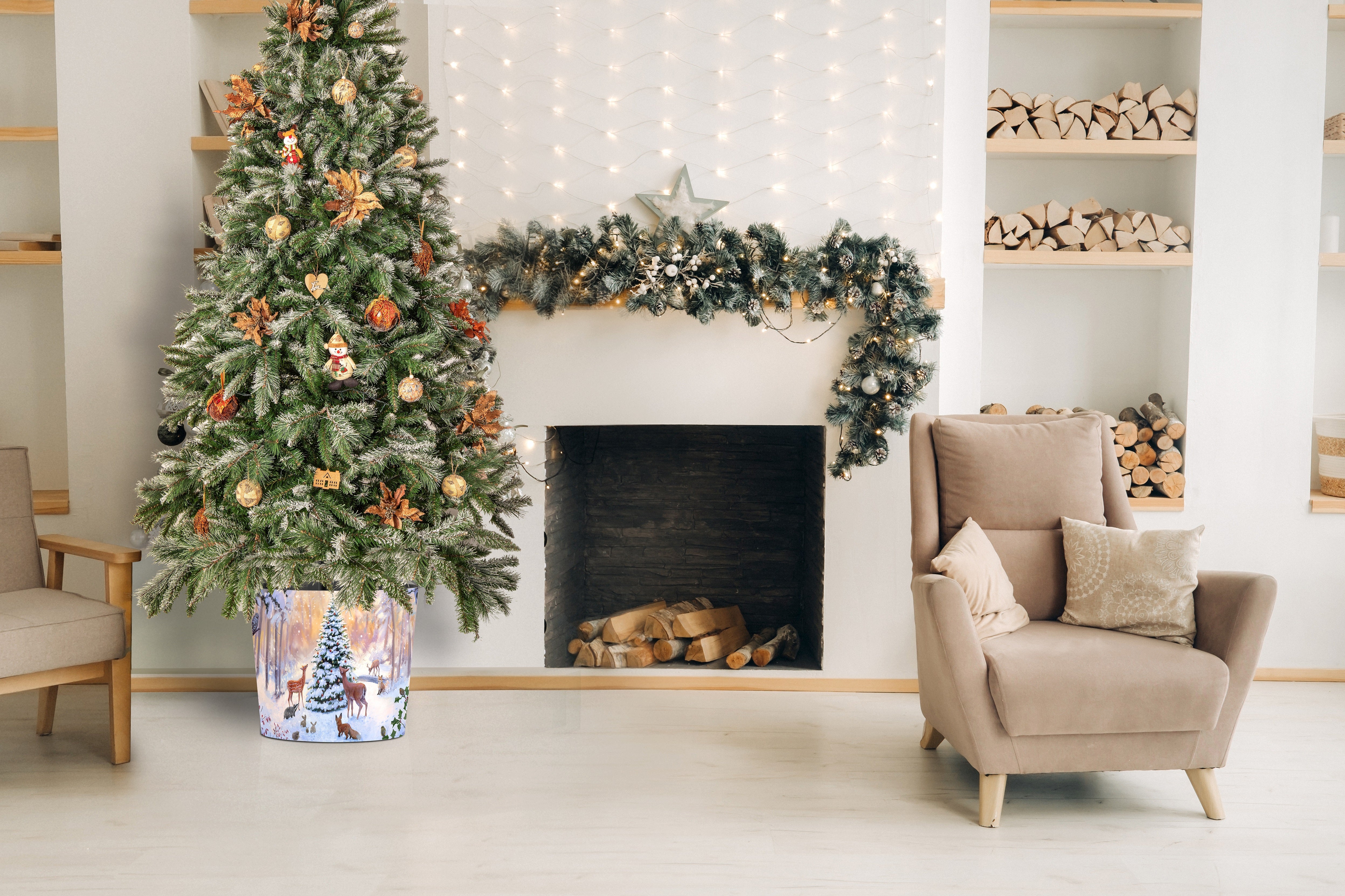 Christmas Tree Pot - Snowy Woodland Scene