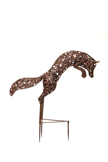 Bronze Leaping Fox Sculpture