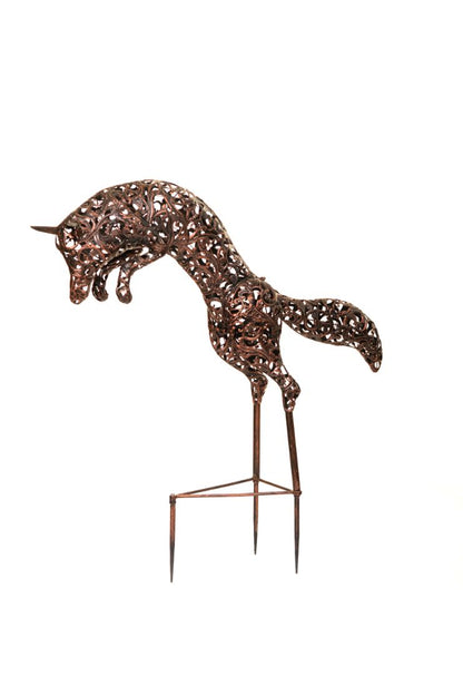 Bronze Leaping Fox Sculpture