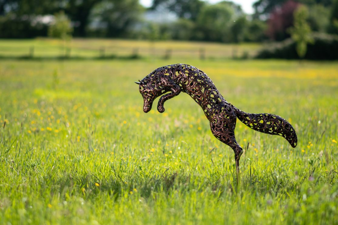 Bronze Leaping Fox Sculpture