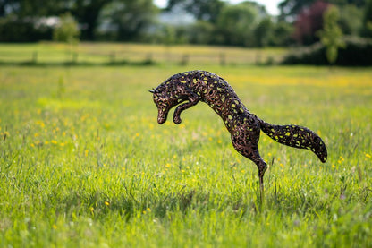Bronze Leaping Fox Sculpture