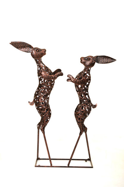 Bronze Boxing Hares Sculpture
